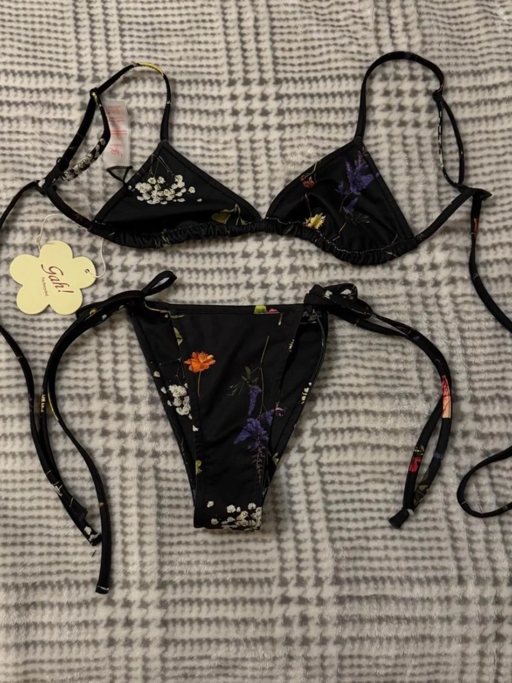 Women's Black Floral Tie-Side Bikini Set